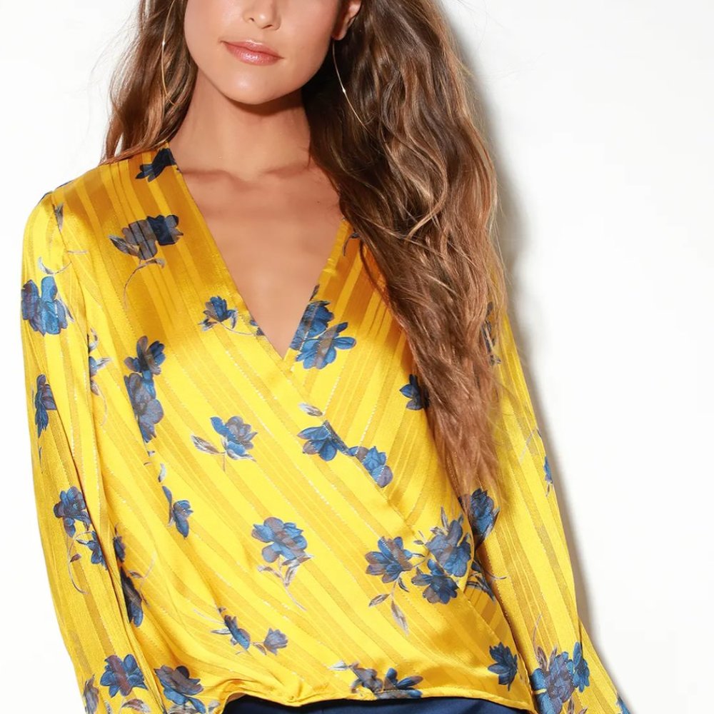 Aptos Mustard Yellow Floral Print Long Sleeve Top